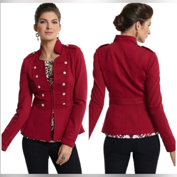 White House Black Market Cardinal Red Military Ponte Jacket Blazer sz 8 - Picture 1 of 5